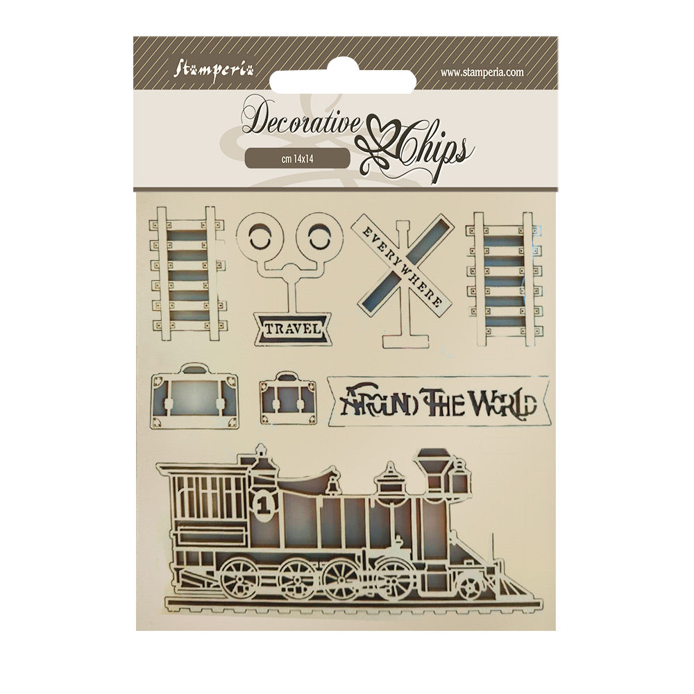 Stamperia Around The World 5.5"X5.5" Decorative Chips: Train (SCB171)