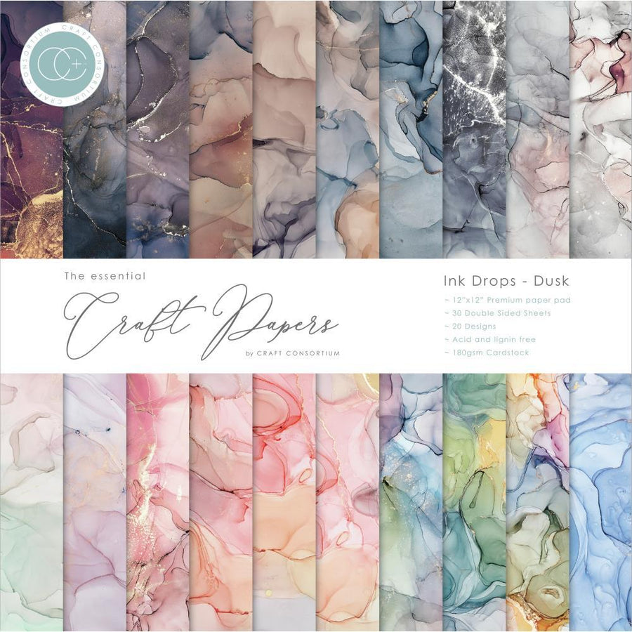 Craft Consortium 12"x12" Double Sided Paper Pad: Ink Drops, Dusk (CCPAD014)-Only One Life Creations
