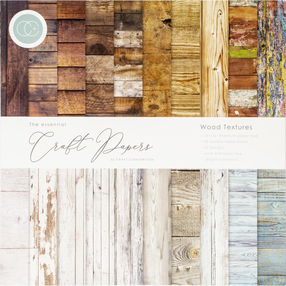 Craft Consortium 12"X12" Double-Sided Paper Pad: Wood Textures 30/Pkg (CCPAD001)-Only One Life Creations