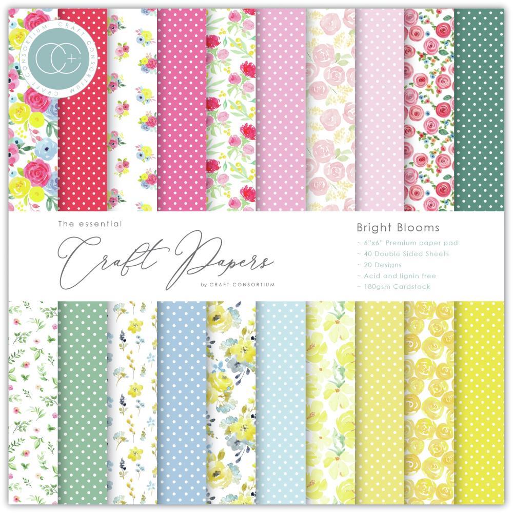 Craft Consortium 6"X6" Double-Sided Paper Pad: Bright Blooms, 20 Designs (CPAD010B)-Only One Life Creations