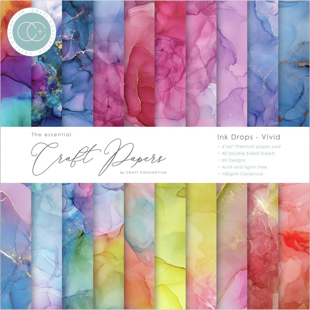 Craft Consortium 6"x6" Double Sided Paper Pad: Ink Drops, Vivid (CPAD013B)-Only One Life Creations