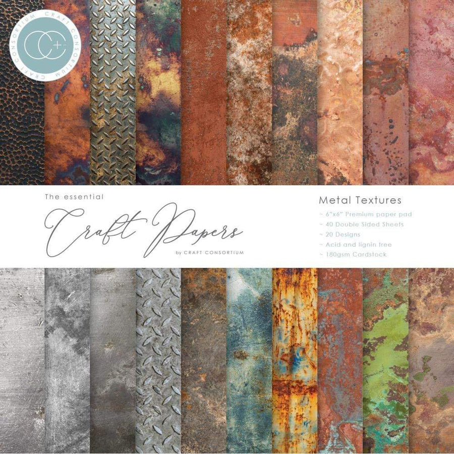 Craft Consortium Double-Sided Paper Pad 6"X6" 40/Pkg: Metal Textures (CPAD005B)-Only One Life Creations