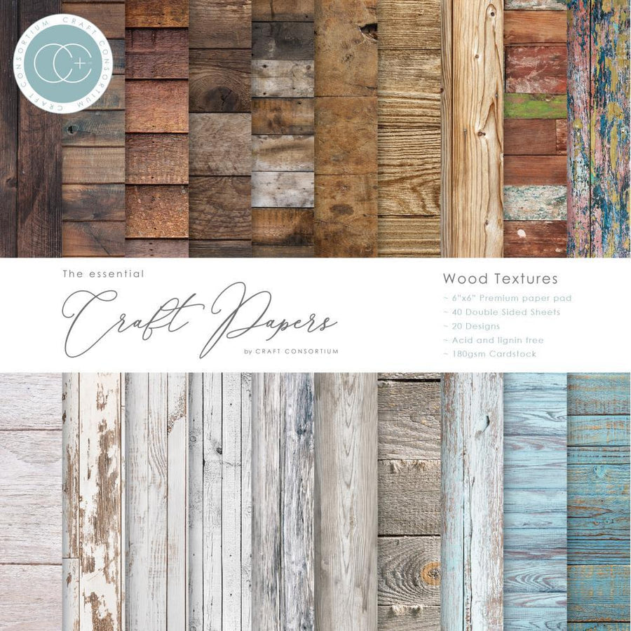 Craft Consortium Double-Sided Paper Pad 6"X6" 40/Pkg: Wood Textures (CPAD001B)-Only One Life Creations