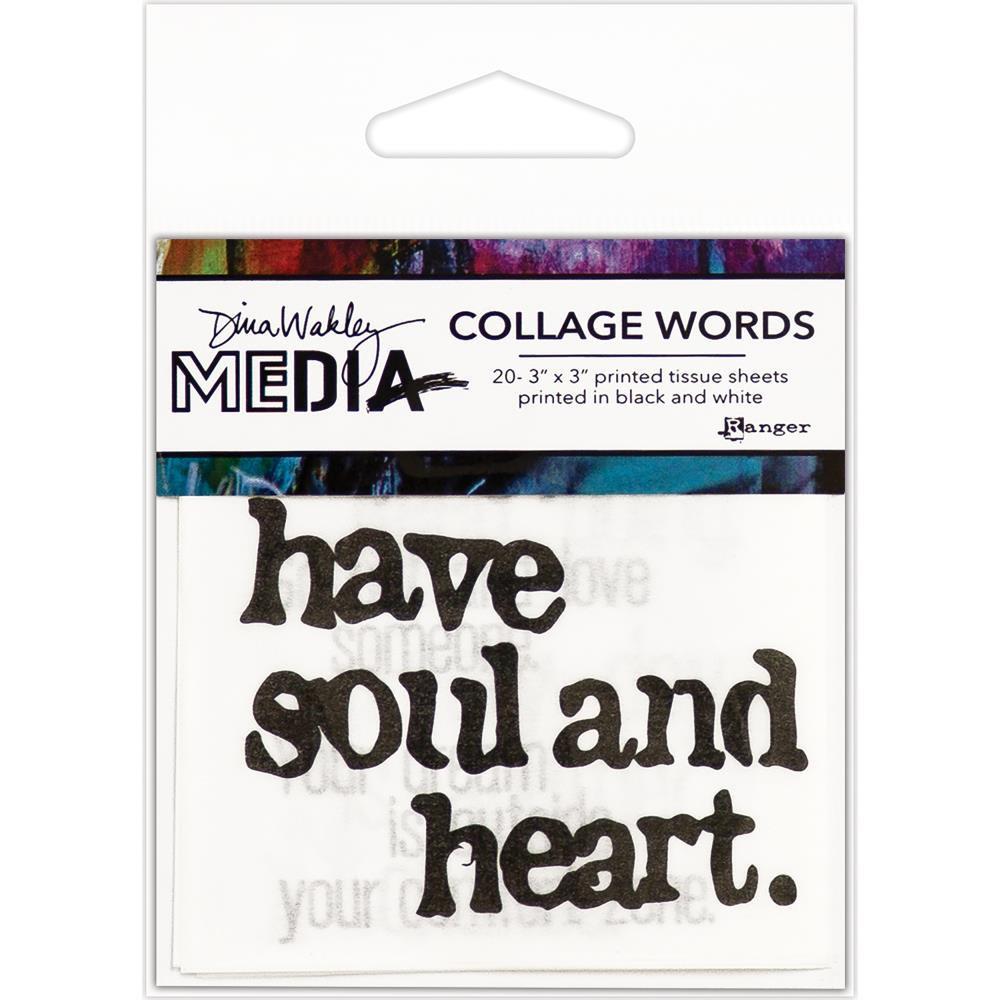 Dina Wakley Media: #2 Collage Word Pack 3"X3" 20/Pkg, tissue embellishment (MDA63834)-Only One Life Creations