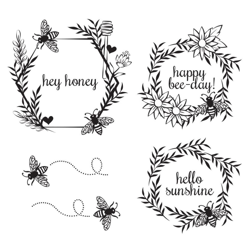 Hero Arts 4"x6" Clear Stamps: Bee and Flowers Wreath (HACM511)-Only One Life Creations