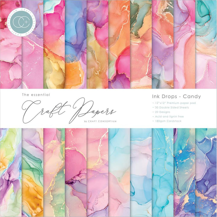 Craft Consortium Ink Drops 12"x12" Double Sided Paper Pad: Candy (CCPAD016)
