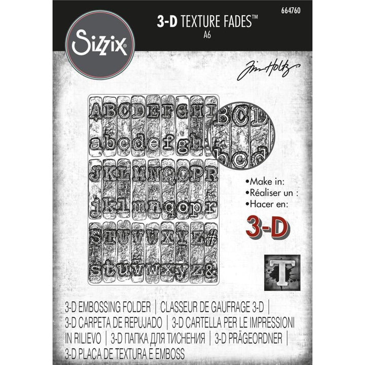 Sizzix 3D Texture Fades Embossing Folder: Typewriter, by Tim Holtz (664760)-Only One Life Creations