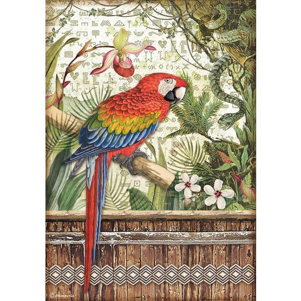 Stamperia Amazonia Rice Paper Sheet: Parrot (DFSA4531)-Only One Life Creations