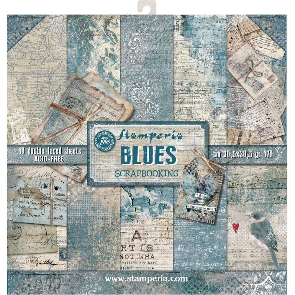 Stamperia Double-Sided Paper Pad 12"X12" 10/Pkg: Blues (SBBL26)-Only One Life Creations