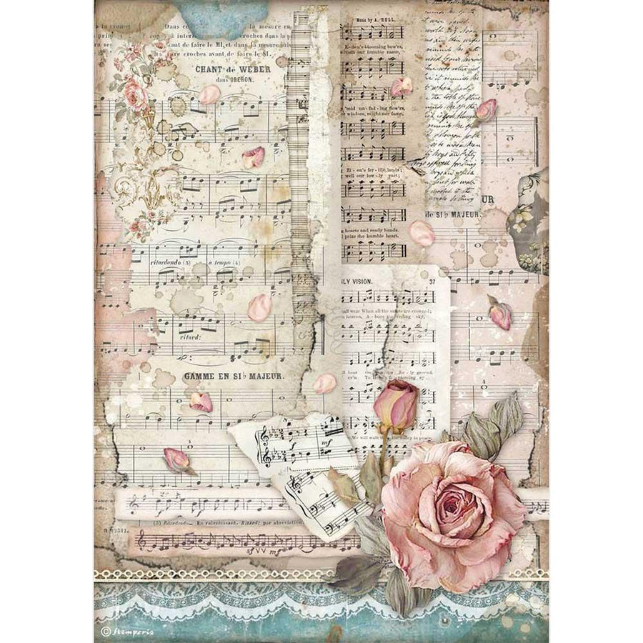 Stamperia Passion Rice Paper Sheet: Roses and Music (DFSA4539)-Only One Life Creations
