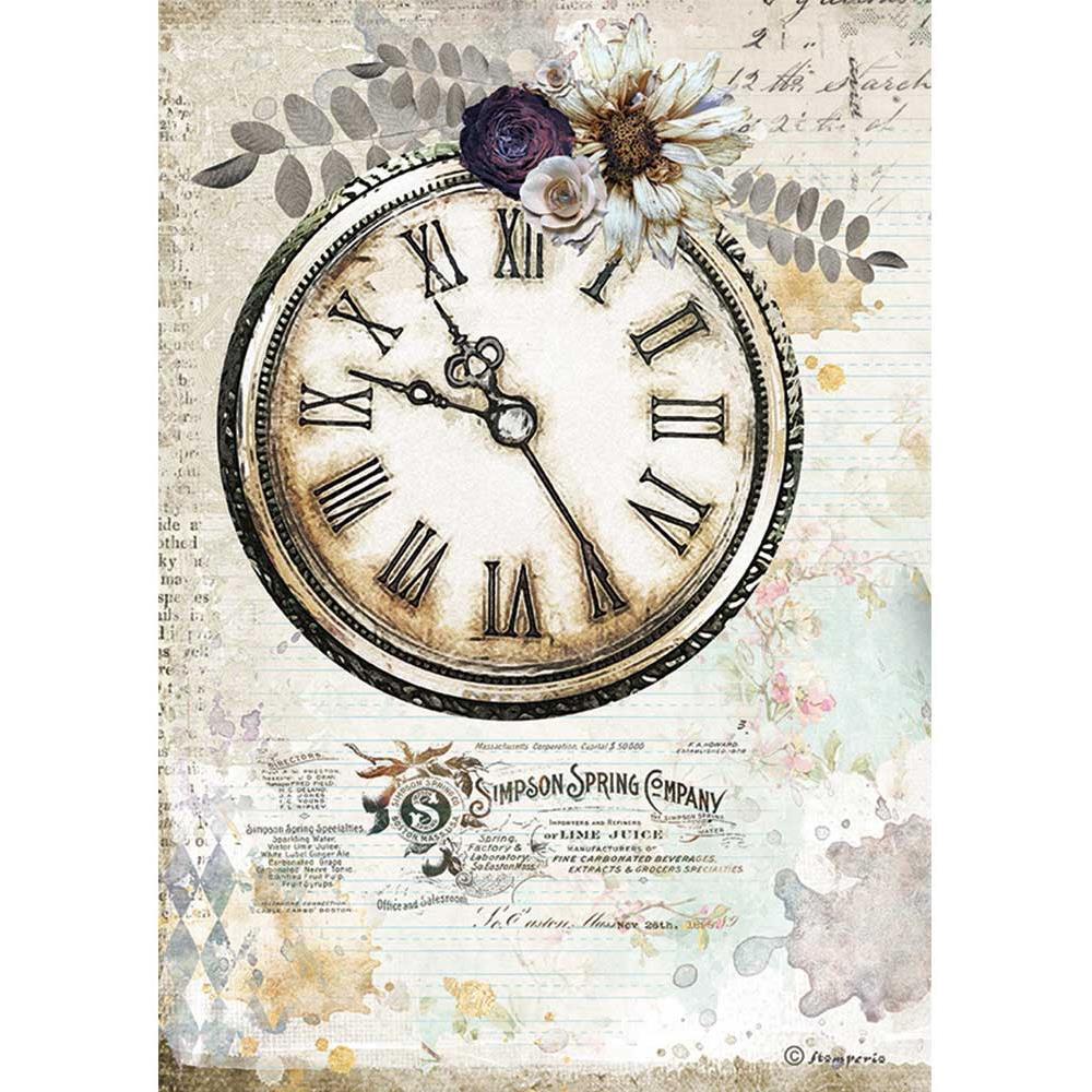 Stamperia Romantic Rice Paper Sheet: Journal Clock (DFSA4555)-Only One Life Creations