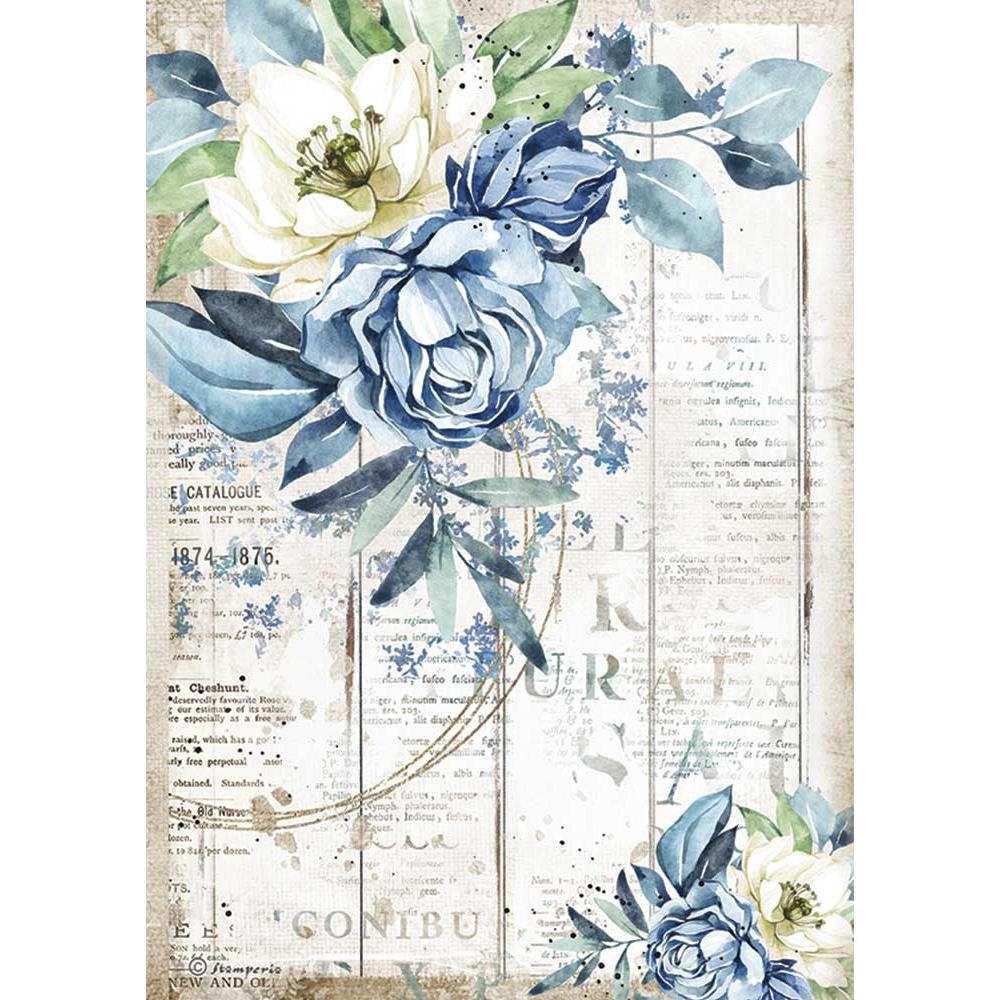 Stamperia Romantic Rice Paper Sheet: Sea Dream Blue Flower (DFSA4560)-Only One Life Creations