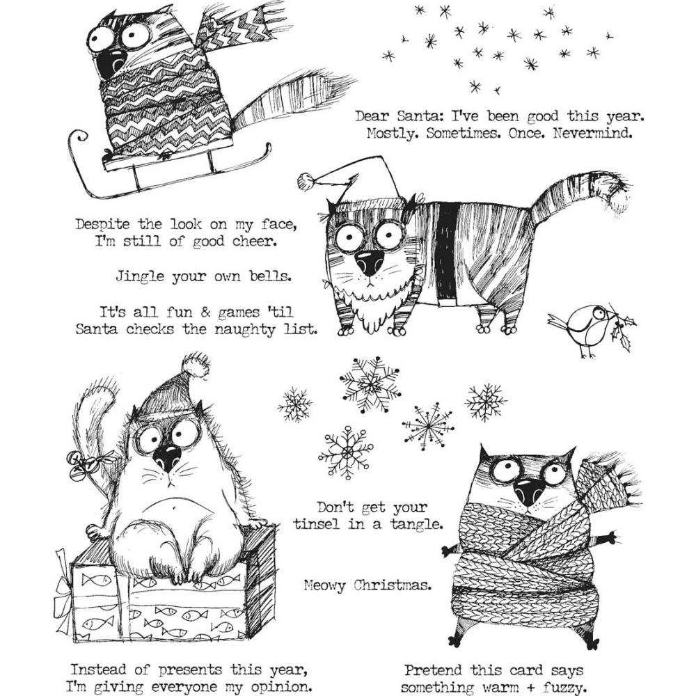 Tim Holtz 7"x8.5" Cling Stamp: Snarky Cat Christmas (CMS416)-Only One Life Creations