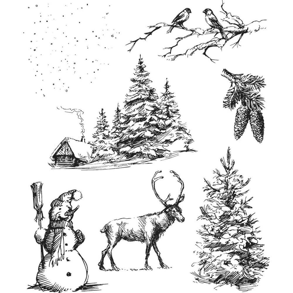 Tim Holtz 7"x8.5" Cling Stamp: Winterscape (CMS428)-Only One Life Creations