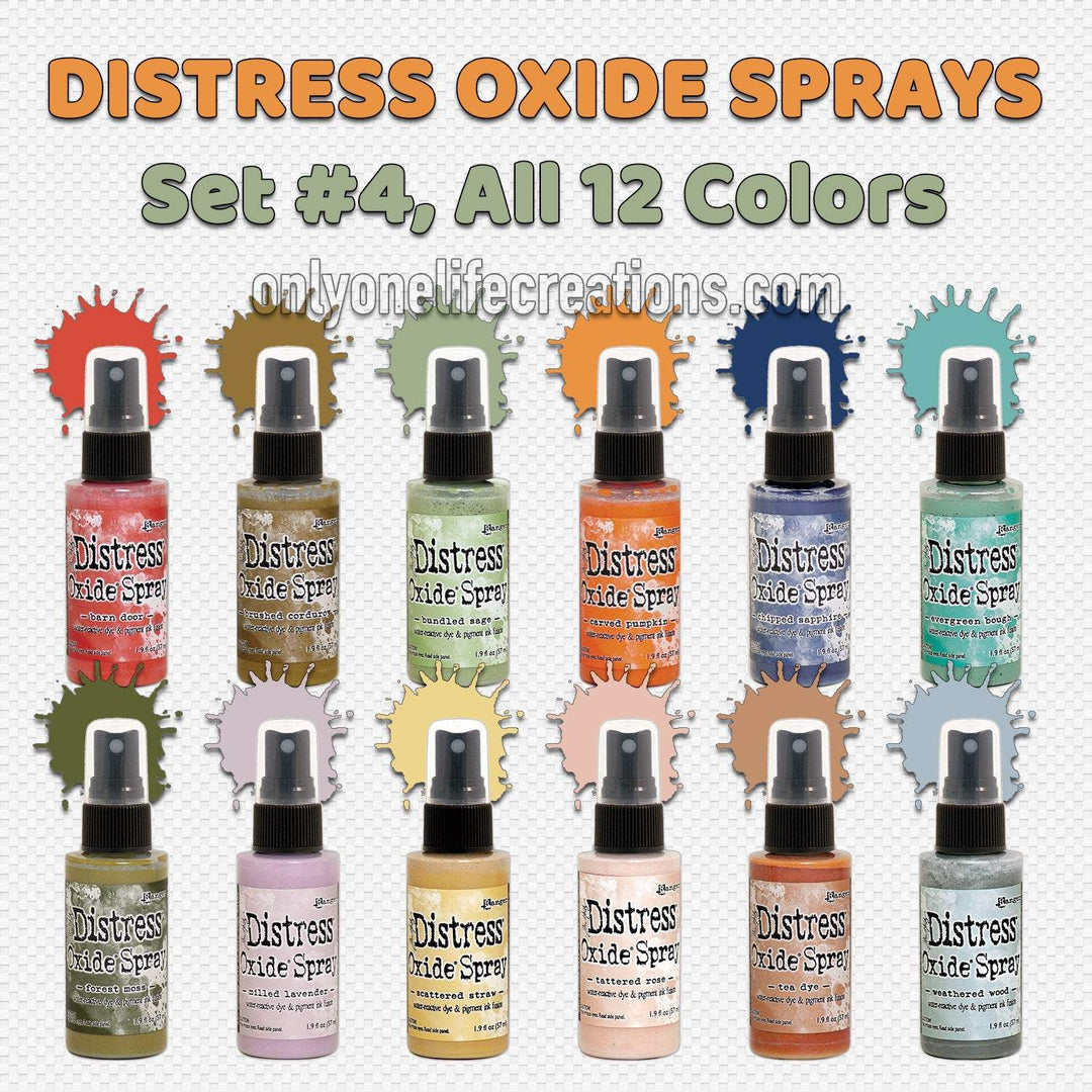 Tim Holtz Distress Oxide Sprays, Set #4 (Sept '19), 12 Color Bundle-Only One Life Creations