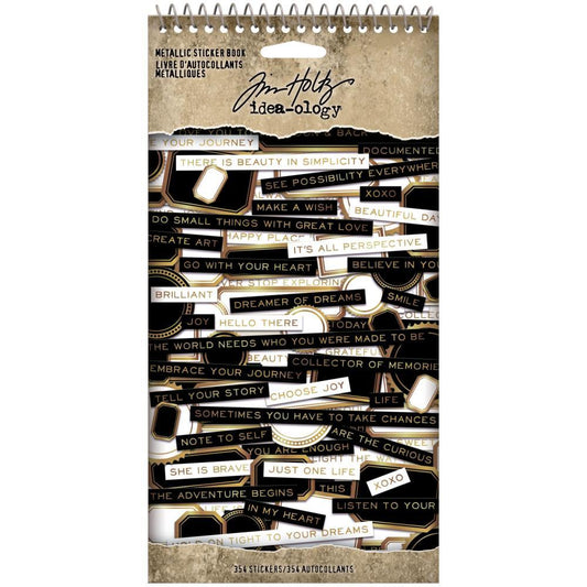 Tim Holtz Idea-Ology 4.5"x8.5" Spiral Bound Sticker Book: Metallic (TH94134)-Only One Life Creations