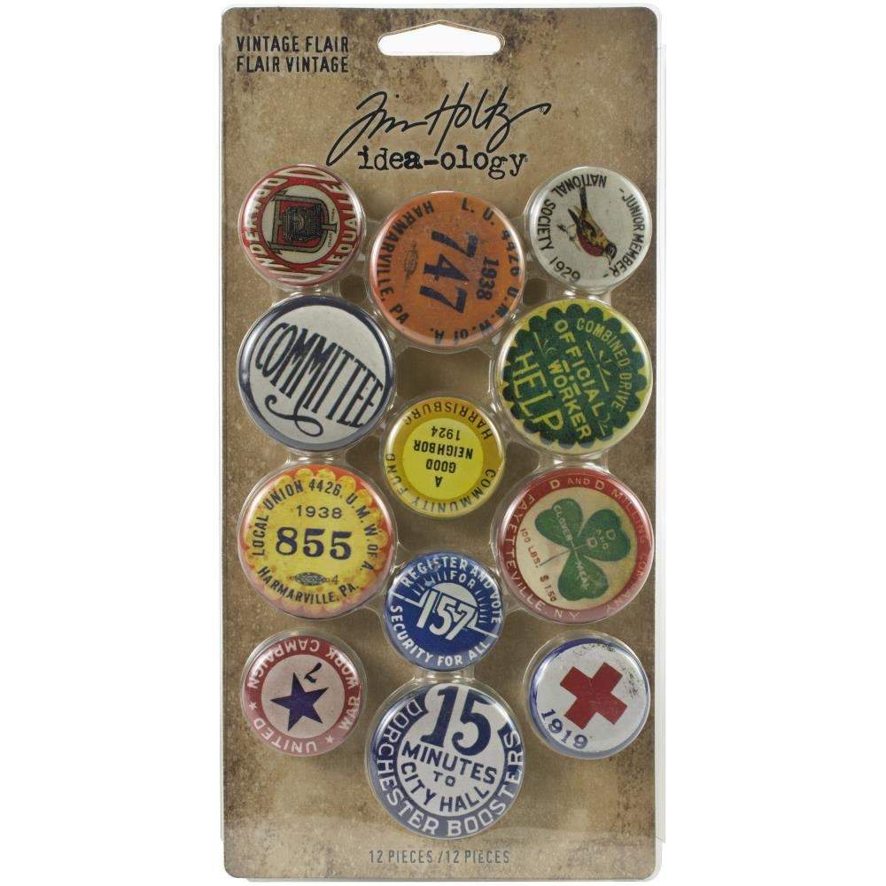 Tim Holtz Idea-ology Metal Adornments 12/Pkg: Vintage Flair (TH94027)-Only One Life Creations