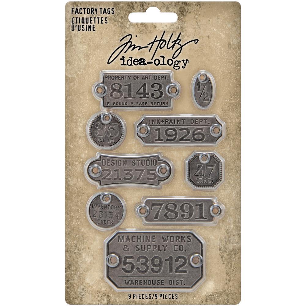 Tim Holtz Idea-Ology: Metal Factory Tags 9/Pkg (TH94039)-Only One Life Creations