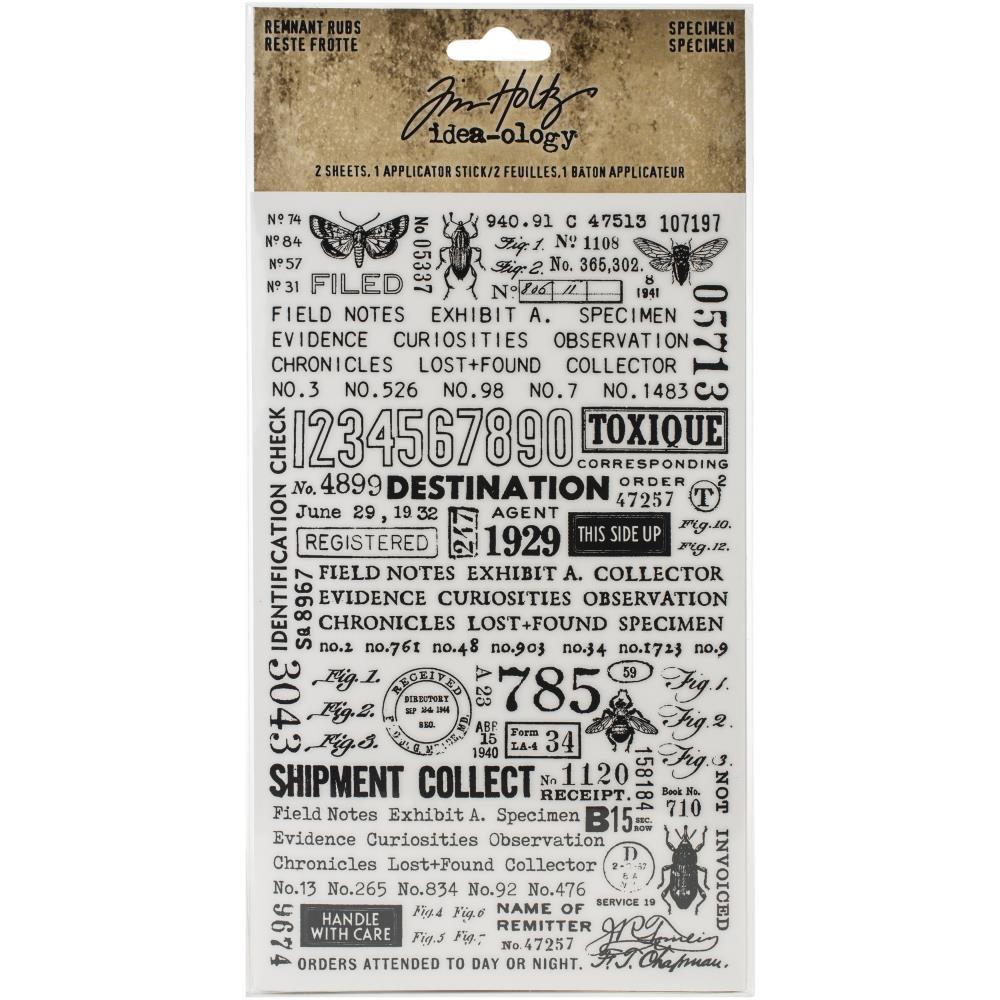 Tim Holtz Idea-Ology Remnant Rubs Rub-Ons 4.75"x7.75" 2/Pkg: Specimen (TH94047)-Only One Life Creations
