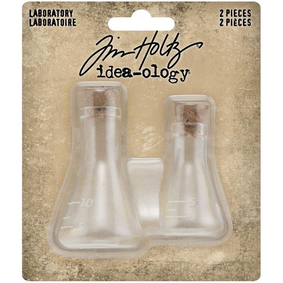 Tim Holtz Idea-Ology Small Corked Glass Flasks: Laboratory 2/pkg (TH94144)-Only One Life Creations