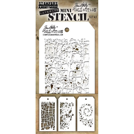 Tim Holtz Mini Layering Stencil Set, 3/Pkg, Set #43 (MTS43)-Only One Life Creations