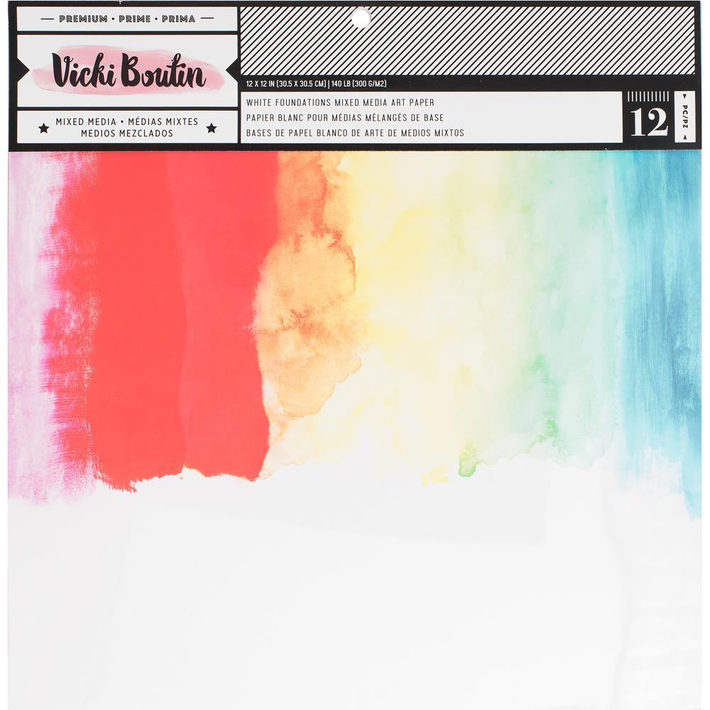 Vicki Boutin 12"X12" Mixed Media Foundations Paper: Smooth White, 12/Pkg, 140lb (343917)-Only One Life Creations