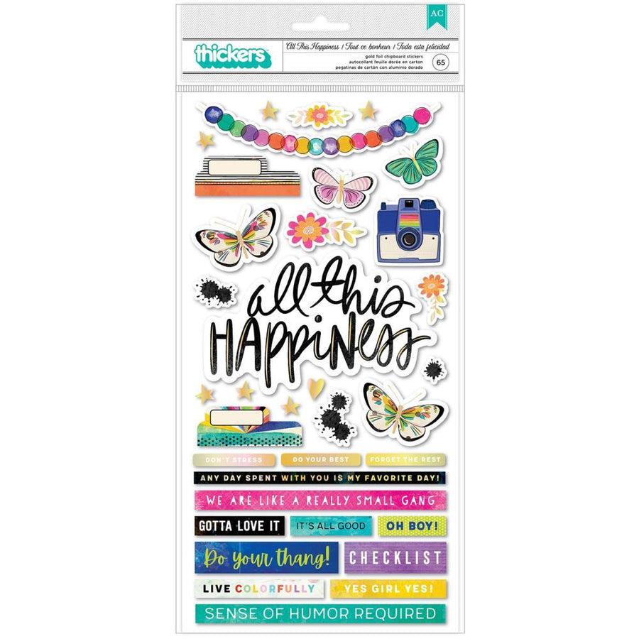 Vicki Boutin Color Study Collection Thickers Stickers: All This Happiness Phrases/Chipboard (VB007083)-Only One Life Creations
